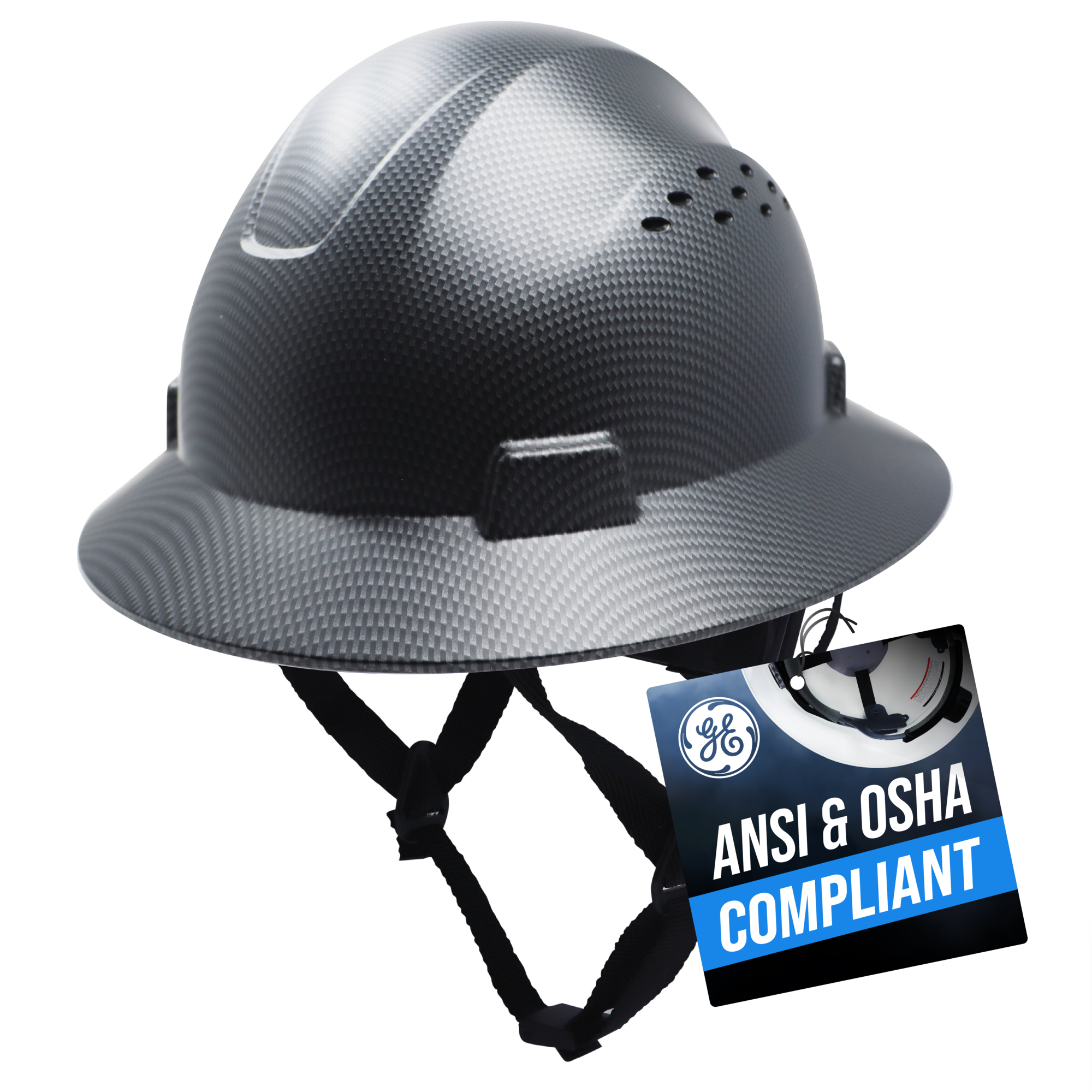 General Electric, Full Brim, Vented, One Size, Carbon Fiber Black, Model# GH328CB